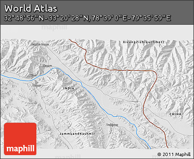 Physical 3D Map of the Area around 33° 4' 42" N, 79° 7' 30" E