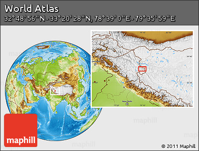 Physical Location Map of the Area around 33° 4' 42" N, 79° 7' 30" E