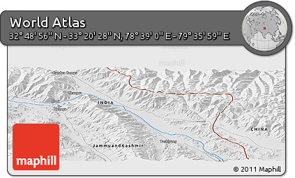 Physical Panoramic Map of the Area around 33° 4' 42" N, 79° 7' 30" E