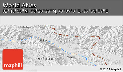 Physical Panoramic Map of the Area around 33° 4' 42" N, 79° 7' 30" E