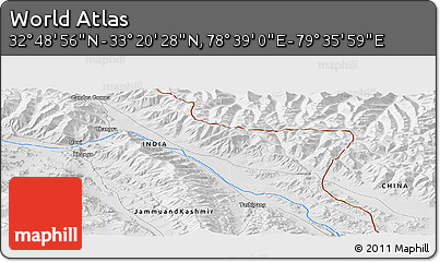 Physical Panoramic Map of the Area around 33° 4' 42" N, 79° 7' 30" E