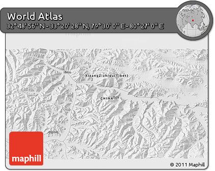 Physical 3D Map of the Area around 33° 4' 42" N, 79° 58' 29" E