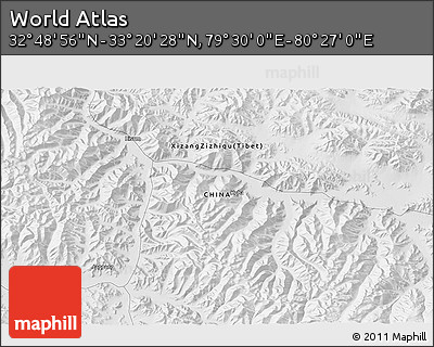 Physical 3D Map of the Area around 33° 4' 42" N, 79° 58' 29" E