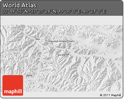 Physical 3D Map of the Area around 33° 4' 42" N, 79° 58' 29" E
