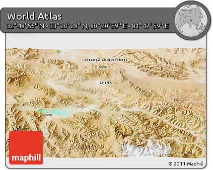 Satellite 3D Map of the Area around 33° 4' 42" N, 80° 49' 29" E