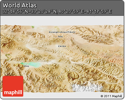 Satellite 3D Map of the Area around 33° 4' 42" N, 80° 49' 29" E
