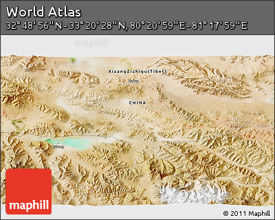 Satellite 3D Map of the Area around 33° 4' 42" N, 80° 49' 29" E
