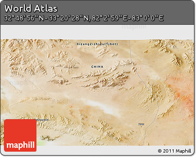Satellite 3D Map of the Area around 33° 4' 42" N, 82° 31' 30" E