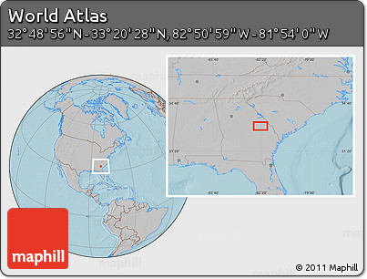 Gray Location Map of the Area around 33° 4' 42" N, 82° 22' 30" W, hill shading