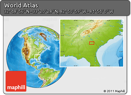 Physical Location Map of the Area around 33° 4' 42" N, 82° 22' 30" W