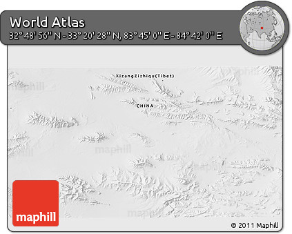 Physical 3D Map of the Area around 33° 4' 42" N, 84° 13' 29" E