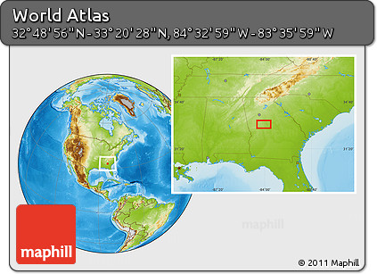Physical Location Map of the Area around 33° 4' 42" N, 84° 4' 29" W