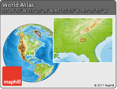 Physical Location Map of the Area around 33° 4' 42" N, 84° 4' 29" W