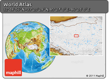 Physical Location Map of the Area around 33° 4' 42" N, 85° 55' 30" E