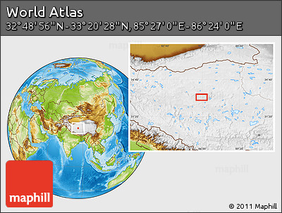 Physical Location Map of the Area around 33° 4' 42" N, 85° 55' 30" E