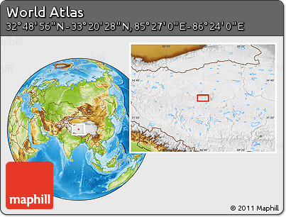 Physical Location Map of the Area around 33° 4' 42" N, 85° 55' 30" E