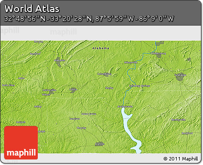 Physical 3D Map of the Area around 33° 4' 42" N, 86° 37' 30" W