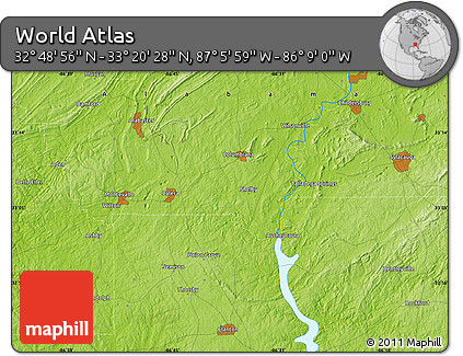 Physical Map of the Area around 33° 4' 42" N, 86° 37' 30" W