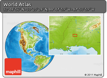 Physical Location Map of the Area around 33° 4' 42" N, 88° 19' 29" W