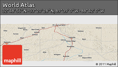 Shaded Relief Panoramic Map of the Area around 33° 4' 42" N, 89° 10' 30" W