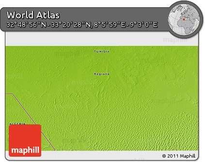 Physical 3D Map of the Area around 33° 4' 42" N, 8° 34' 29" E