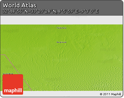 Physical 3D Map of the Area around 33° 4' 42" N, 8° 34' 29" E