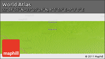 Physical Panoramic Map of the Area around 33° 4' 42" N, 8° 34' 29" E