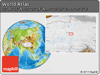 Physical Location Map of the Area around 33° 4' 42" N, 91° 1' 30" E