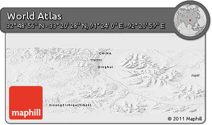 Physical Panoramic Map of the Area around 33° 4' 42" N, 91° 52' 30" E