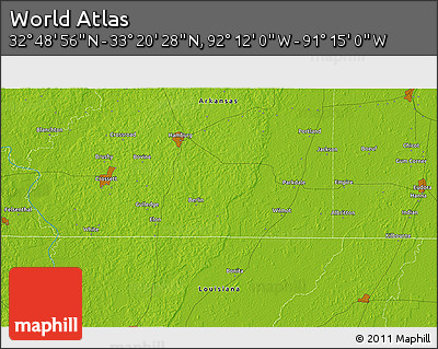 Physical 3D Map of the Area around 33° 4' 42" N, 91° 43' 29" W