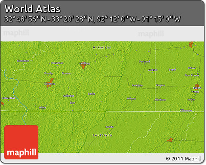 Physical 3D Map of the Area around 33° 4' 42" N, 91° 43' 29" W