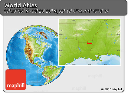 Physical Location Map of the Area around 33° 4' 42" N, 91° 43' 29" W