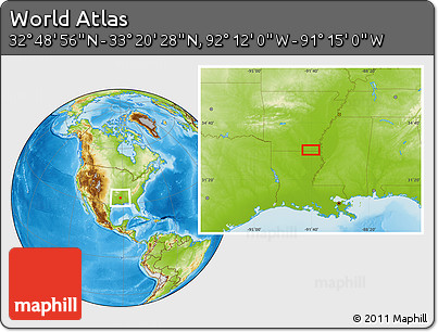 Physical Location Map of the Area around 33° 4' 42" N, 91° 43' 29" W