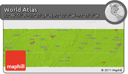 Physical Panoramic Map of the Area around 33° 4' 42" N, 91° 43' 29" W