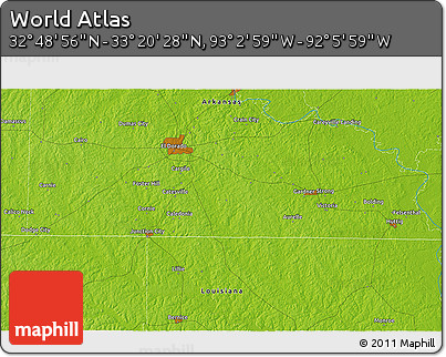 Physical 3D Map of the Area around 33° 4' 42" N, 92° 34' 29" W