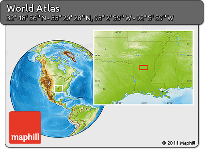 Physical Location Map of the Area around 33° 4' 42" N, 92° 34' 29" W