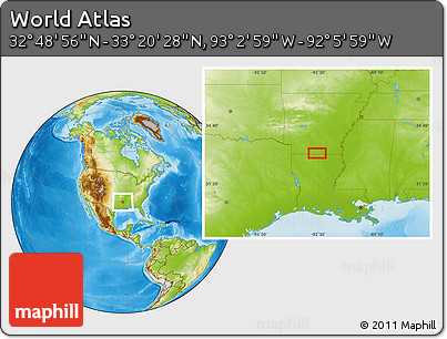 Physical Location Map of the Area around 33° 4' 42" N, 92° 34' 29" W
