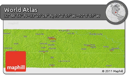 Physical Panoramic Map of the Area around 33° 4' 42" N, 92° 34' 29" W