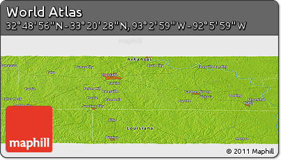 Physical Panoramic Map of the Area around 33° 4' 42" N, 92° 34' 29" W
