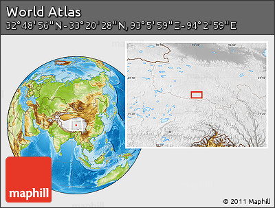 Physical Location Map of the Area around 33° 4' 42" N, 93° 34' 29" E