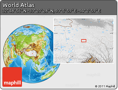 Physical Location Map of the Area around 33° 4' 42" N, 93° 34' 29" E