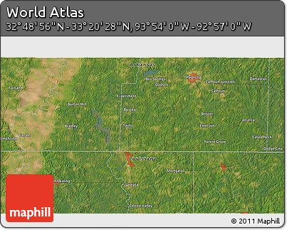 Satellite 3D Map of the Area around 33° 4' 42" N, 93° 25' 30" W
