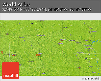Physical 3D Map of the Area around 33° 4' 42" N, 94° 16' 30" W