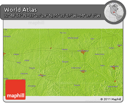 Physical 3D Map of the Area around 33° 4' 42" N, 95° 7' 30" W