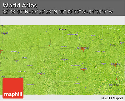Physical 3D Map of the Area around 33° 4' 42" N, 95° 7' 30" W