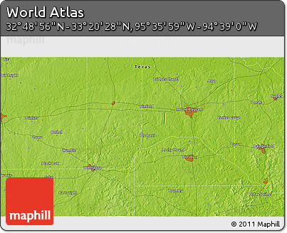 Physical 3D Map of the Area around 33° 4' 42" N, 95° 7' 30" W
