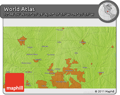 Physical 3D Map of the Area around 33° 4' 42" N, 96° 49' 29" W
