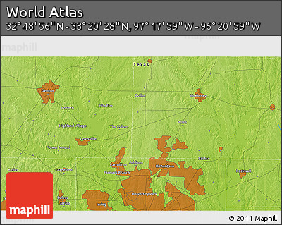 Physical 3D Map of the Area around 33° 4' 42" N, 96° 49' 29" W
