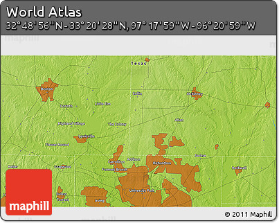 Physical 3D Map of the Area around 33° 4' 42" N, 96° 49' 29" W