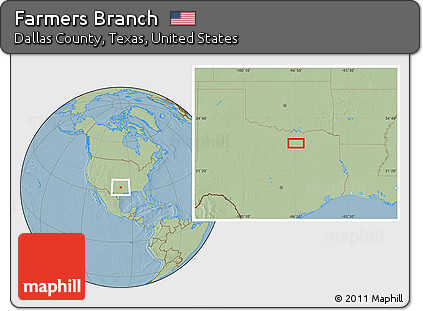 Savanna Style Location Map of Farmers Branch, hill shading